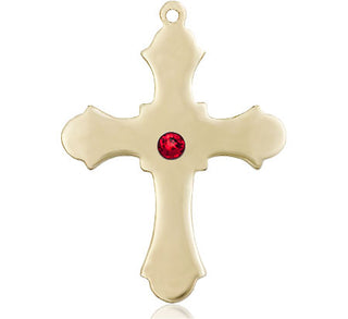 14kt Gold Filled Cross Pendant with a 3mm Ruby Swarovski stone on an 24-inch Gold Plate Heavy Curb Chain