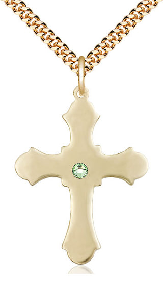 14kt Gold Filled Cross Pendant with 3mm Peridot Swarovski Necklace