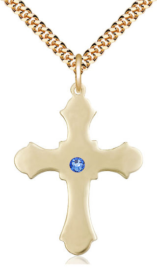14kt Gold Filled Cross Pendant with 3mm Sapphire Swarovski Necklace