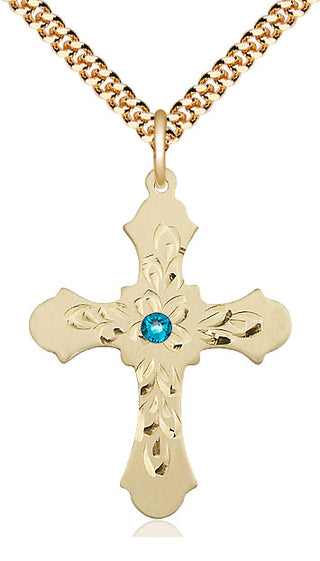 14kt Gold Filled Cross | 3mm Zircon Swarovski stone | 24-inch Gold Plate Chain | Engravable