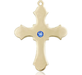 14kt Gold Cross Medal with a 3mm Sapphire Swarovski stone