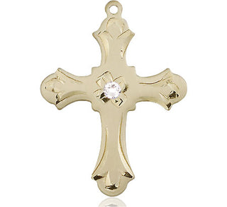 14kt Gold Cross Medal with a 3mm Crystal Swarovski stone Engraved Catholic Saint Jewelry