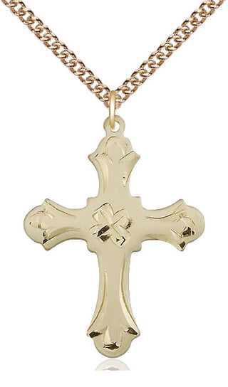 14kt Gold Cross Medal Engraved Catholic Saint Jewelry