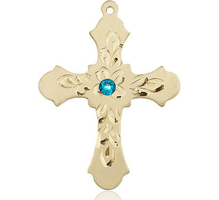 14kt Gold Cross Medal with a 3mm Zircon Swarovski stone Engraved Catholic Saint Jewelry