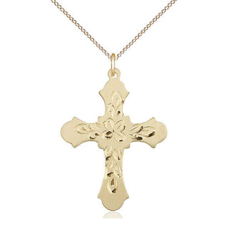 14kt Gold Cross Medal Engraved Catholic Saint Jewelry