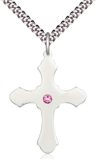 Sterling Silver Cross Pendant with 3mm Rose Swarovski Necklace