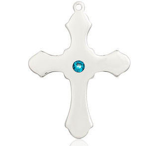 Sterling Silver Cross Pendant with a 3mm Zircon Swarovski stone on an 24-inch Light Rhodium Heavy Curb Chain