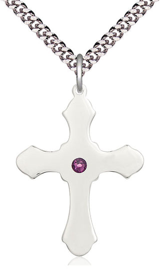 Sterling Silver Cross Pendant with 3mm Amethyst Swarovski Necklace