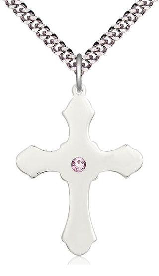 Sterling Silver Cross Pendant with 3mm Light Amethyst Swarovski Necklace