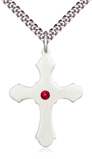 Sterling Silver Cross Pendant with 3mm Ruby Swarovski Necklace