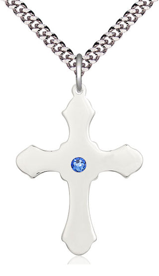 Sterling Silver Cross Pendant with 3mm Sapphire Swarovski Necklace
