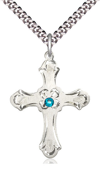 Sterling Silver Cross | 3mm Zircon Swarovski stone | 24-inch Light Rhodium Chain | Engravable
