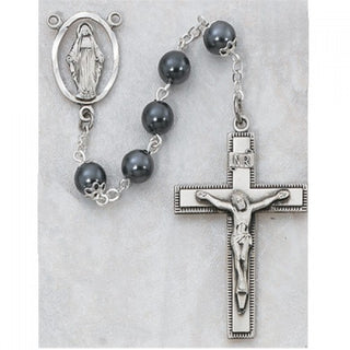 7MM Immitation Hematite and Silver Rosary