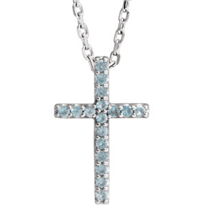14K White Swiss Blue Topaz Cross 16" Necklace