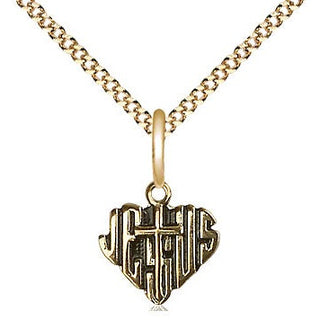 14kt Gold Filled Heart of Jesus w/Cross Medal Religious and Catholic Jewelry