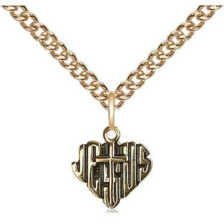 14kt Gold Heart of Jesus w/Cross Medal