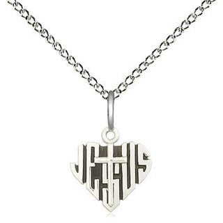Sterling Silver Heart of Jesus w/Cross Medal Religious and Catholic Jewelry