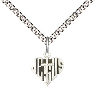 Sterling Silver Heart of Jesus w/Cross Medal Religious and Catholic Jewelry