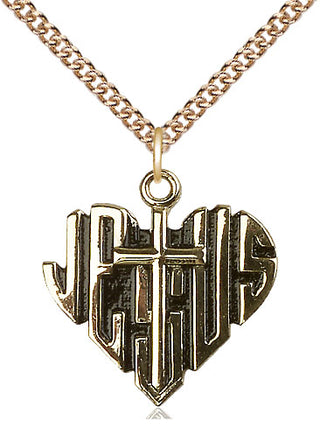 14kt Gold Filled Heart of Jesus w/Cross Medal Religious Jewelry