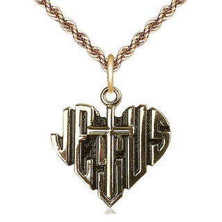 14kt Gold Heart of Jesus w/Cross Medal