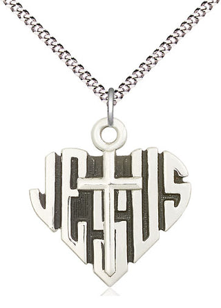 Sterling Silver Heart of Jesus w/Cross Medal Religious Jewelry