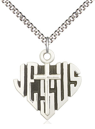 Sterling Silver Heart of Jesus w/Cross Medal Religious Jewelry
