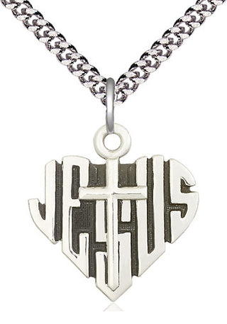 Sterling Silver Heart of Jesus w/Cross Medal Religious Jewelry