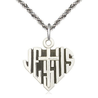Sterling Silver Heart of Jesus w/Cross Medal Religious Jewelry