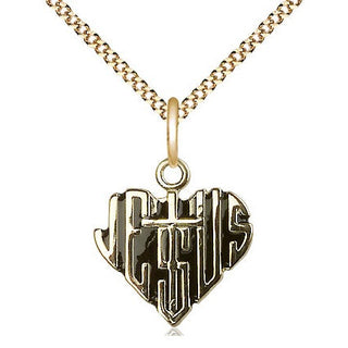 14kt Gold Filled Heart of Jesus w/Cross Medal Religious Jewelry