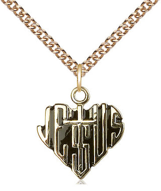 14kt Gold Filled Heart of Jesus w/Cross Medal Religious Jewelry