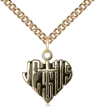 14kt Gold Filled Heart of Jesus w/Cross Medal Religious Jewelry