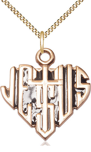 14kt Gold Filled Heart of Jesus w/Cross Medal Catholic Jewelry