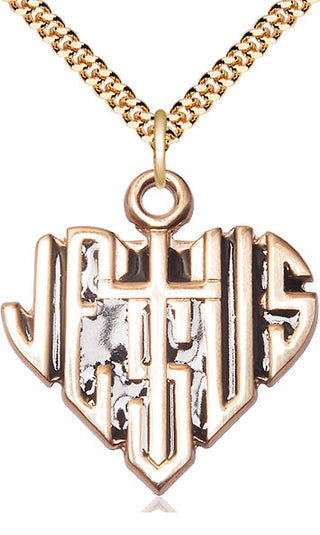 14kt Gold Filled Heart of Jesus w/Cross Medal Catholic Jewelry