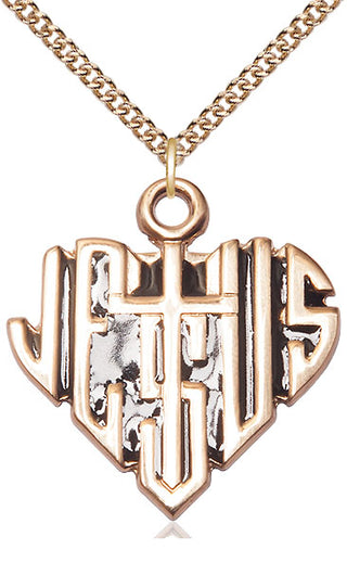14kt Gold Heart of Jesus w/Cross Medal