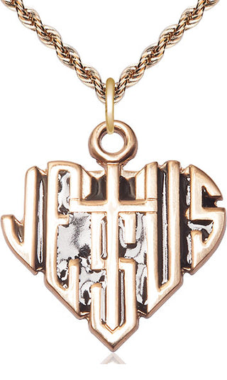 14kt Gold Heart of Jesus w/Cross Medal