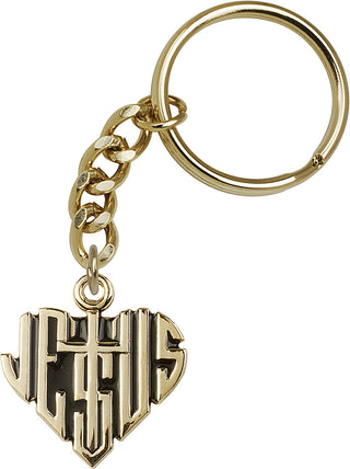 Gold Plate Heart of Jesus w/Cross Keychain
