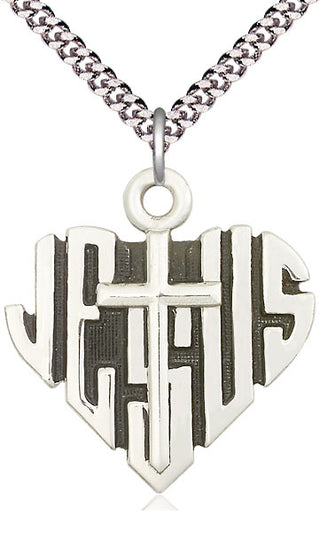 Sterling Silver Heart of Jesus w/Cross Medal Catholic Jewelry