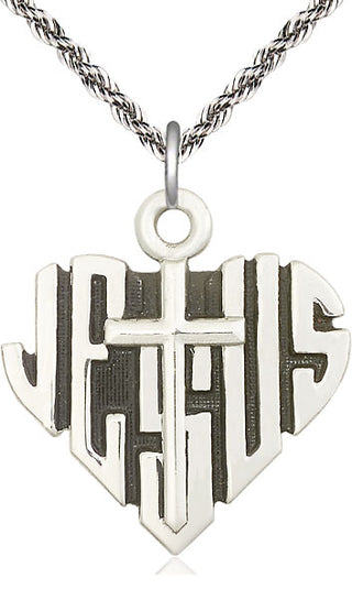 Sterling Silver Heart of Jesus w/Cross Medal Catholic Jewelry