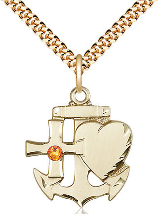 14kt Gold Filled Faith, Hope & Charity Pendant with 3mm Topaz Swarovski Necklace