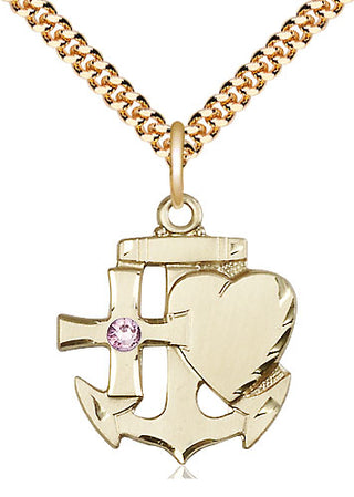 14kt Gold Filled Faith, Hope & Charity Pendant with 3mm Light Amethyst Swarovski Necklace