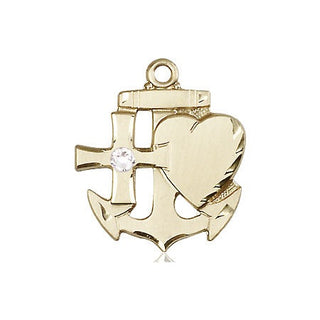 14kt Gold Faith, Hope & Charity Medal with a 3mm Crystal Swarovski stone