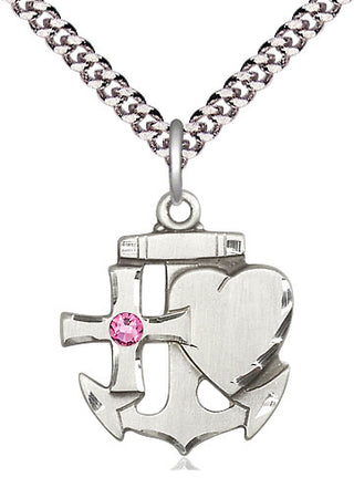 Sterling Silver Faith, Hope & Charity Pendant with 3mm Rose Swarovski Necklace