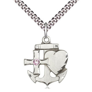 Sterling Silver Faith, Hope & Charity Pendant with 3mm Light Amethyst Swarovski Necklace