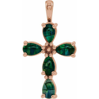 14K Rose Lab-Grown Mosaic Opal Cabochon Cross Pendant