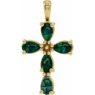 14K Yellow Lab-Grown Mosaic Opal Cabochon Cross Pendant