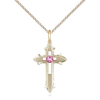 14kt Gold Filled Cross on Cross | 3mm Rose Swarovski stone | 18-inch Gold Filled Chain | Engravable