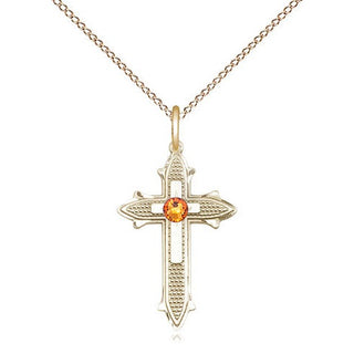 14kt Gold Filled Cross on Cross | 3mm Topaz Swarovski stone | 18-inch Gold Filled Chain | Engravable