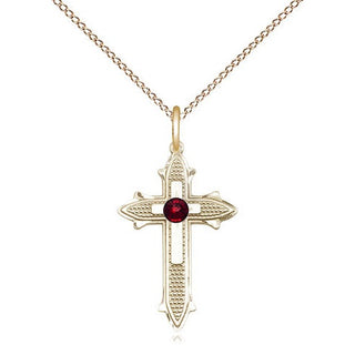 14kt Gold Filled Cross on Cross | 3mm Garnet Swarovski stone | 18-inch Gold Filled Chain | Engravable