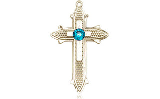 14kt Gold Cross on Cross Medal with a 3mm Zircon Swarovski stone Engraved Catholic Saint Jewelry