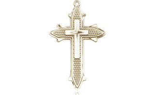 14kt Gold Cross on Cross Medal Engraved Catholic Saint Jewelry